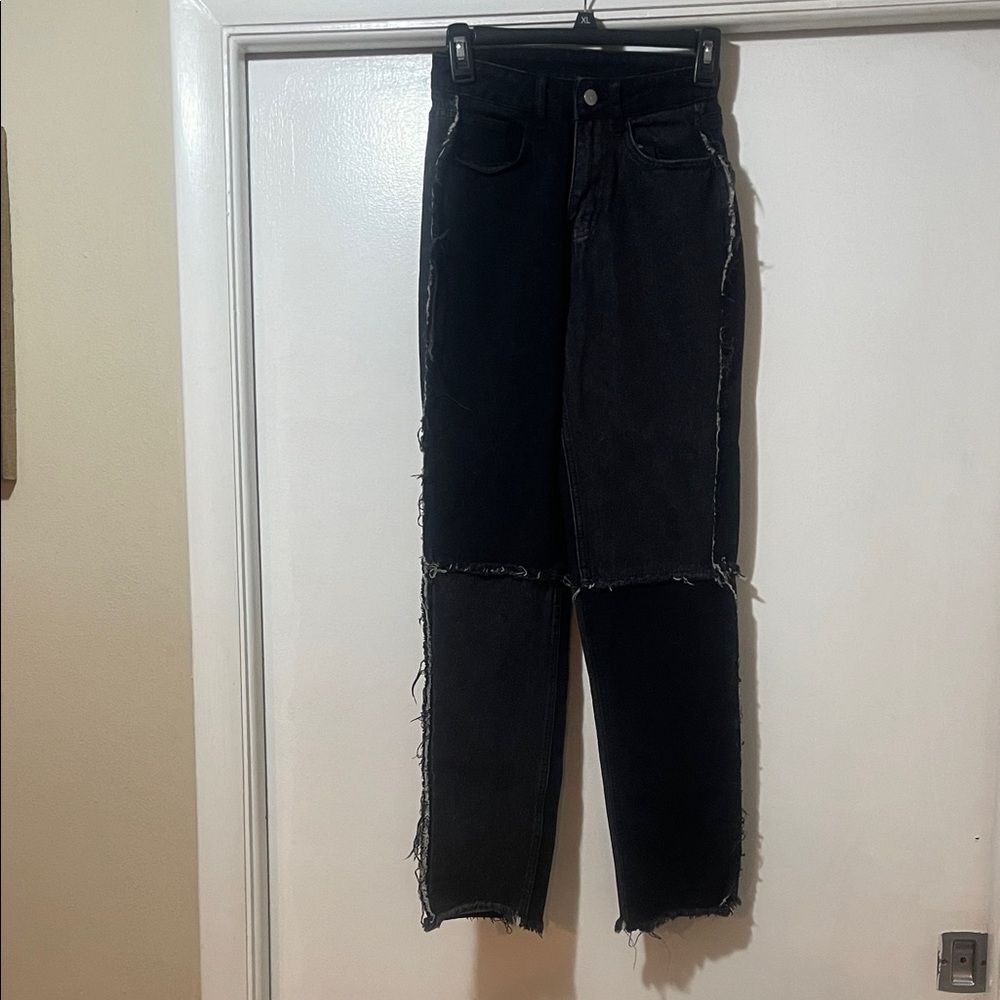Shein , high-rise Black and Gray Patchwork Jeans xxs